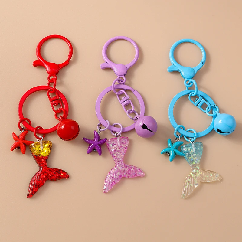 

Cute Starfish Fish Tail Shell Keychain for Car Key Holder Women Men Handbag Pendant Keyrings DIY Jewelry Accessories