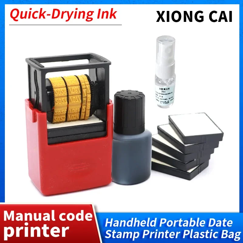 Handheld Portable Date Stamp Printer Quick-Drying Ink Date Printing Coding Machine for Food Plastic Bag Bottle Metal Cans Paper