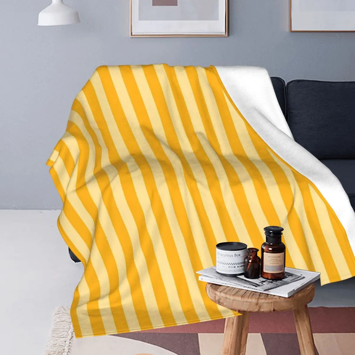 Striped Vertical 2 Yellow Blanket Soft Warm Flannel Throw Blanket Bedding for Bed Travel Home Sofa