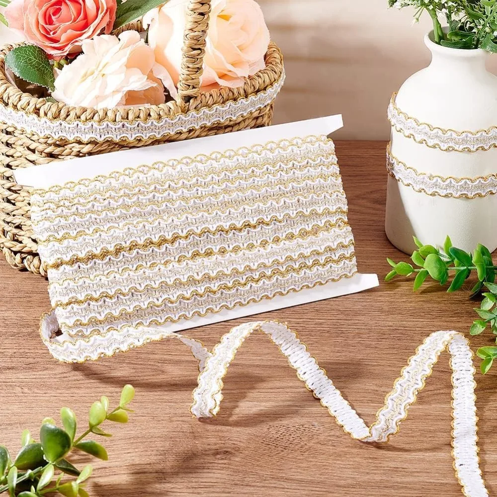 13 ياردة الأعرج جديلة حافة الذهب المنسوجة 1/2 بوصة الأبيض لامع S موجة الخياطة البوليستر الحرفية ل الستار الغلاف DIY بها بنفسك