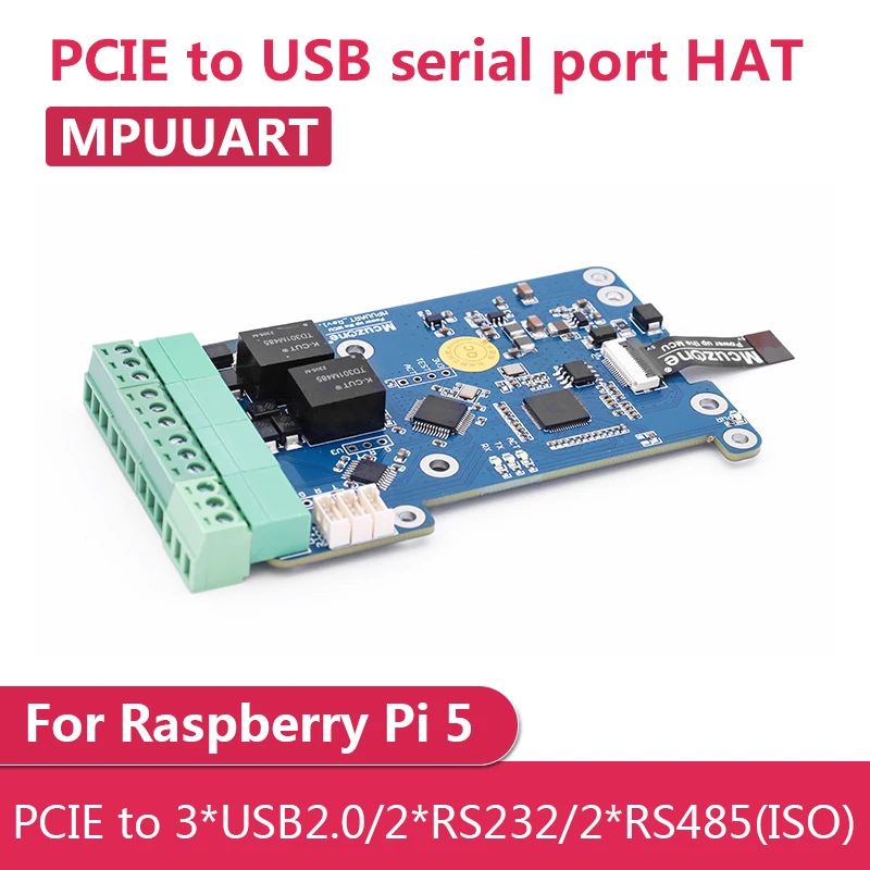 

New MPUUART PCIE To USB Serial Port HAT For Raspberry Pi 5 PCIE To 3* USB2.0/2* RS232/2* RS485 (ISO)