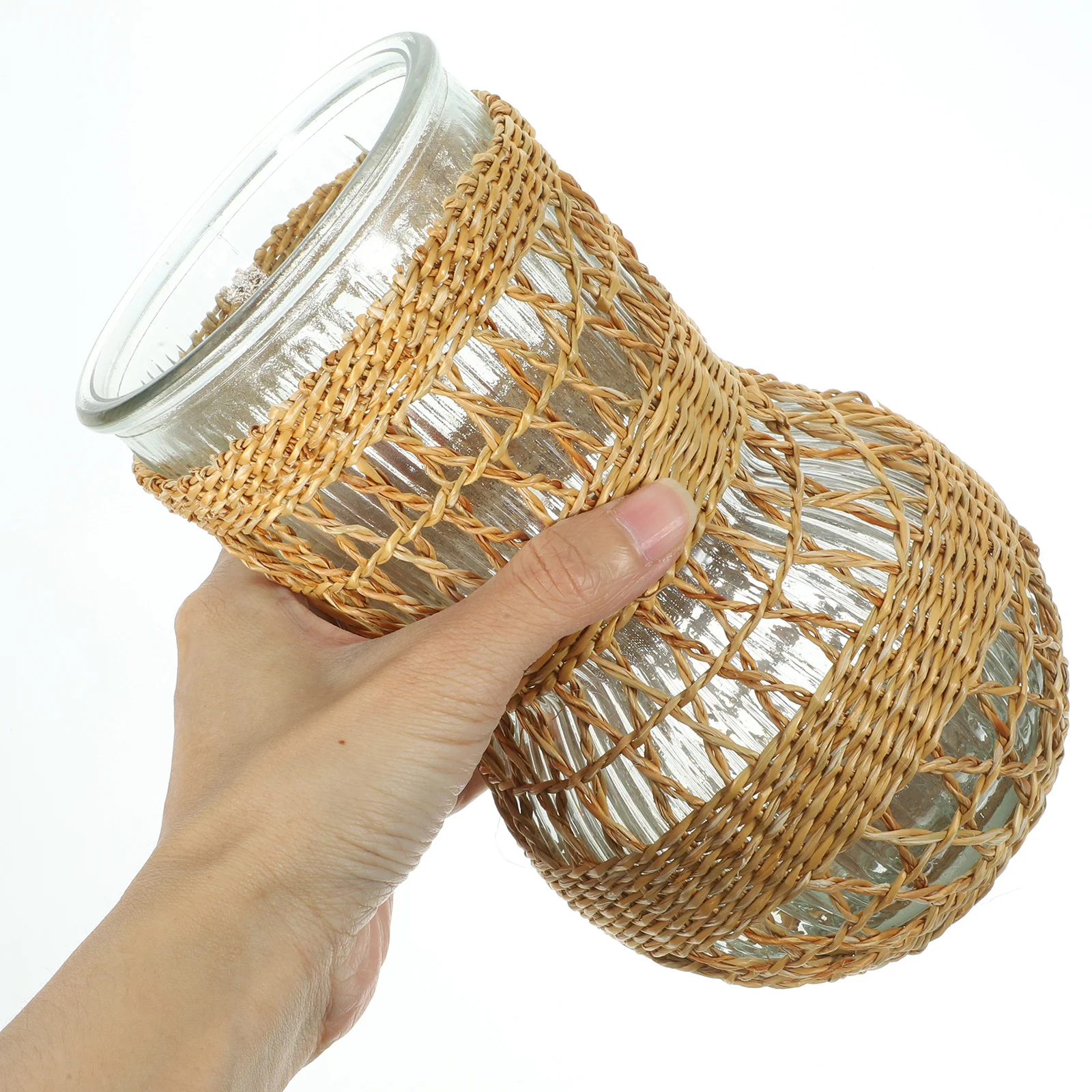 

Rattan Flower Vase Glass Woven Decorative Stable Structure Living Room Balcony Table Flower Pot Rattan Vase Plants Container