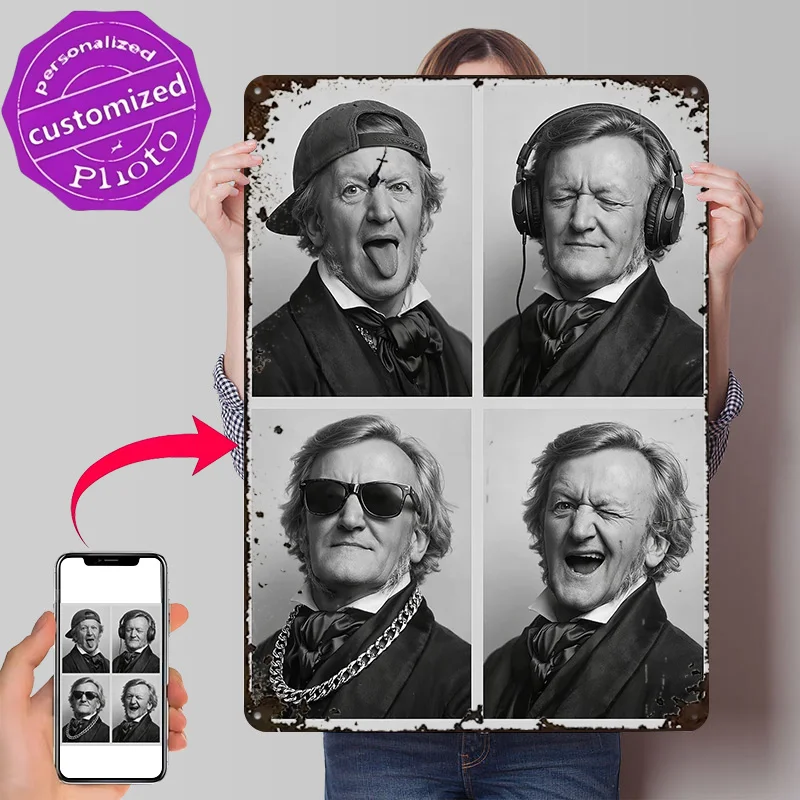 Richard Wagner in Four Different Styles 3D Texture Printed Poster Custom Vintage Metal Tin Plate Sign for Wall Art House Home