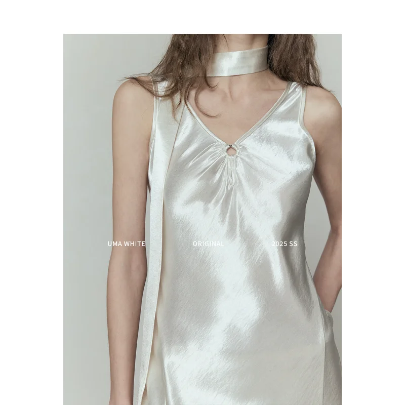 

Модное простое элегантное длинное платье высокого качества на подтяжках, женское простое платье без рукавов с v-образным вырезом для свадебной вечеринки для женщин