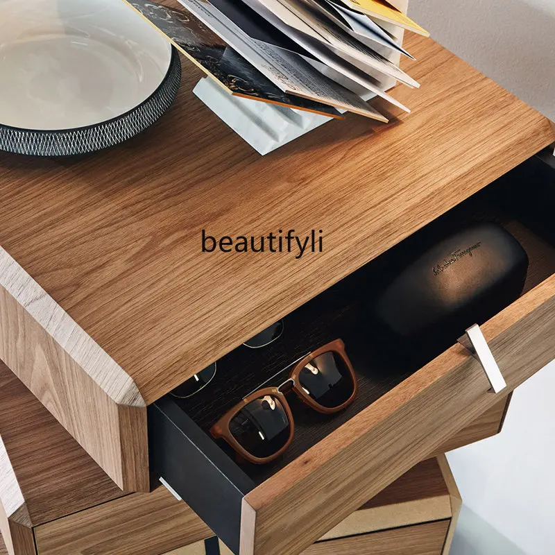 zq Minimalist Solid Wood Bedside Cabinet Modern Minimalist Bedroom Rotating Smoky Light Luxury Bedside Cabinet