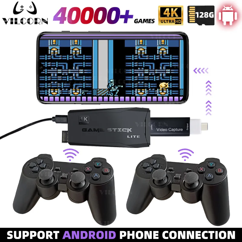 【Optional Android Phone Output】M8 Video Game Console 4K Game Stick for PS1 SNES SEGA MAME 15 Emulator 40000+ Games Retro Machine