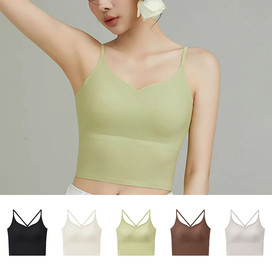 Women Camisole Vest Women Solid Color Adjustable Shoulder Strap Bra Traceless Lce Silk Fashion Bottom Tank Top New