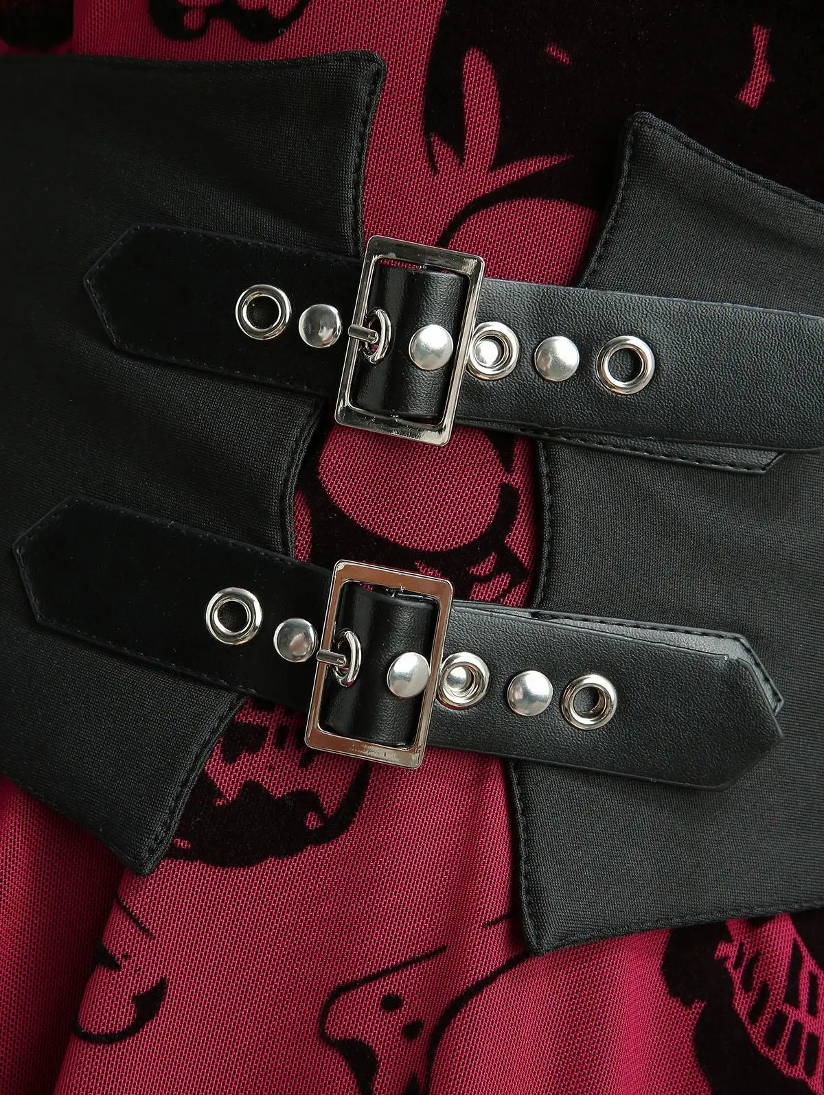 ROSEGAL Abito gotico stampato con osso di teschio con cintura rimovibile, abito rosso senza maniche da donna con fazzoletto floccato
