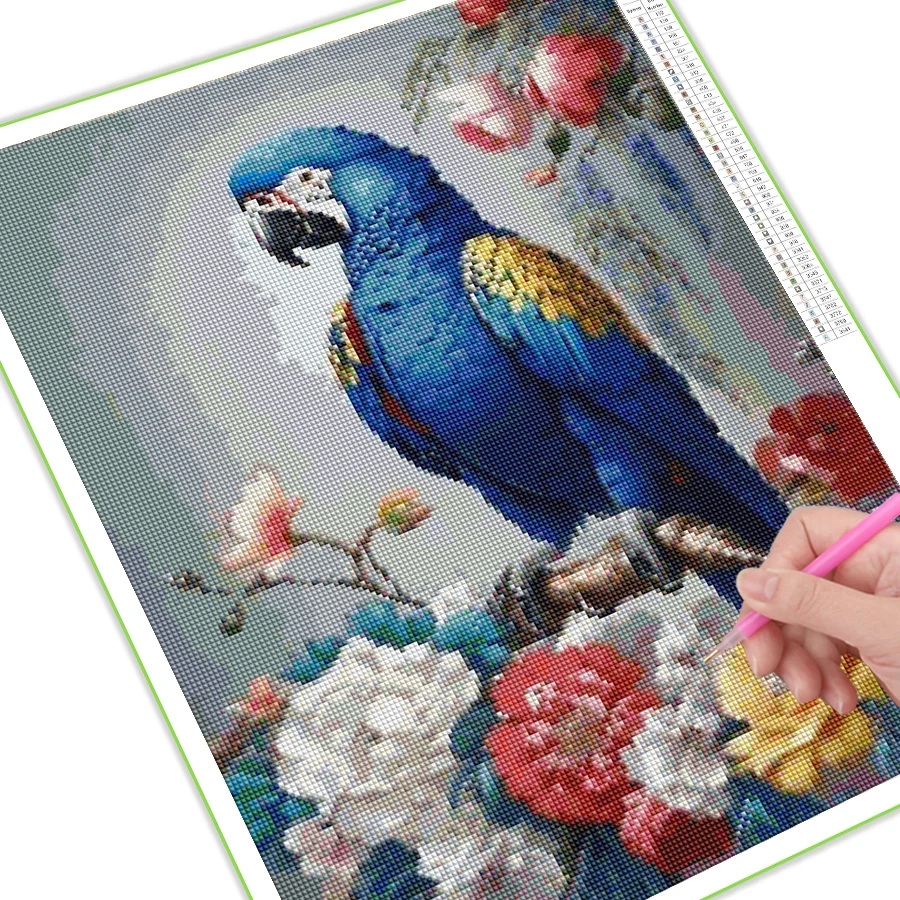 Diy 5D Diamond Painting Colorful Parrot Mosaic Art Full Rhinestone Embroidery Animals Bird And Flower Picture Wall Decor AA5339