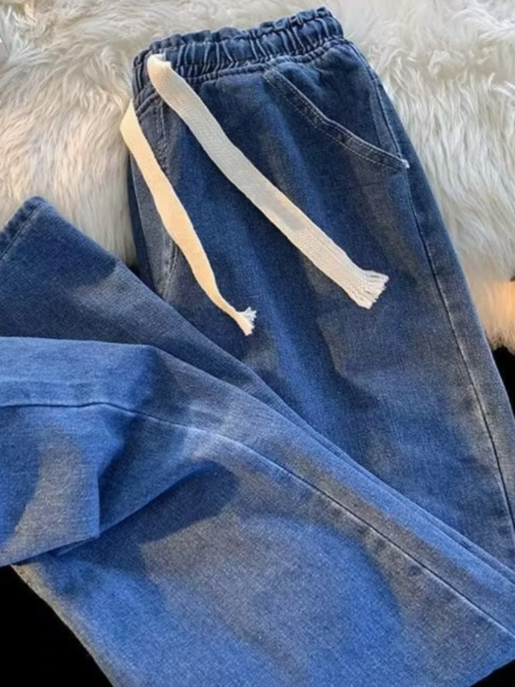 남성용 캐주얼 스트레이트 레그 진, 끈이 있는 신축성 있는 허리, 건설 작업용 내구성 있는 와이드 레그 작업복 바지