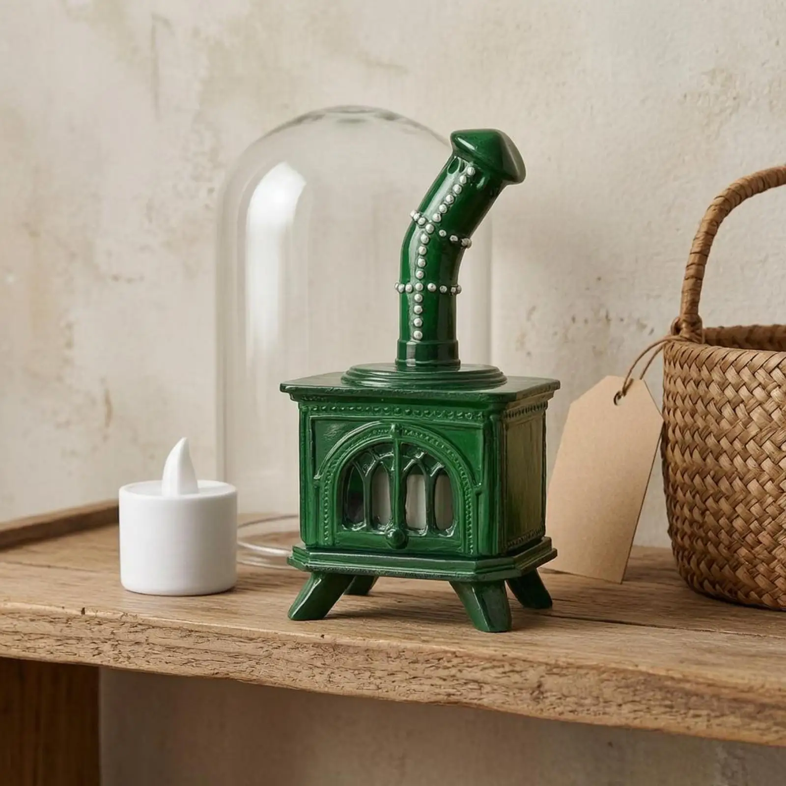 Decorative Vintage Fireplace Candle Holder Flickering LED Lantern Tabletop Resin Christmas Centerpiece for Living Room