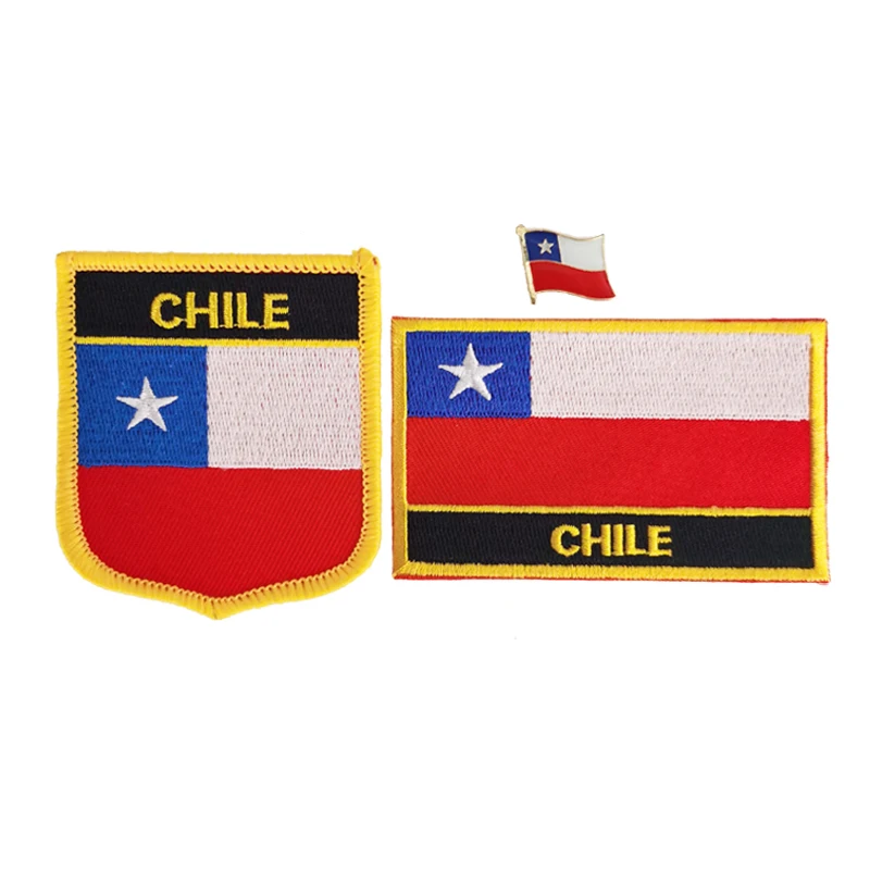 CHILE National Flag Embroidery Patches Badge Shield Square And Shape Pin  One Set  On The Cloth Armband   Backpack  Decoration