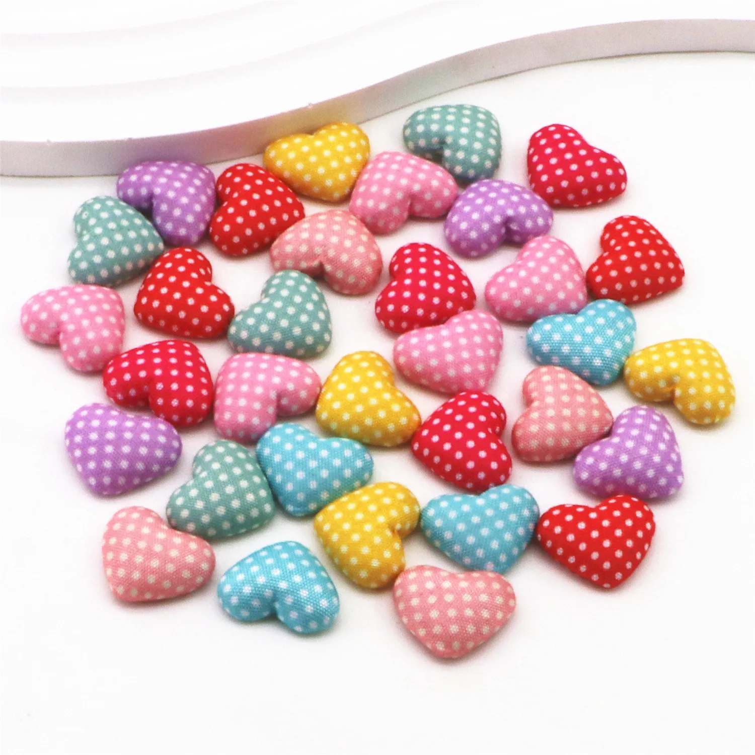 17mm Colori Della Miscela 50 pz Cuore Polka-Dot Tessuto Button Coperto Flatback Decorazione Bottoni Fatti A Mano Scrapbooking FAI DA TE, BK1005