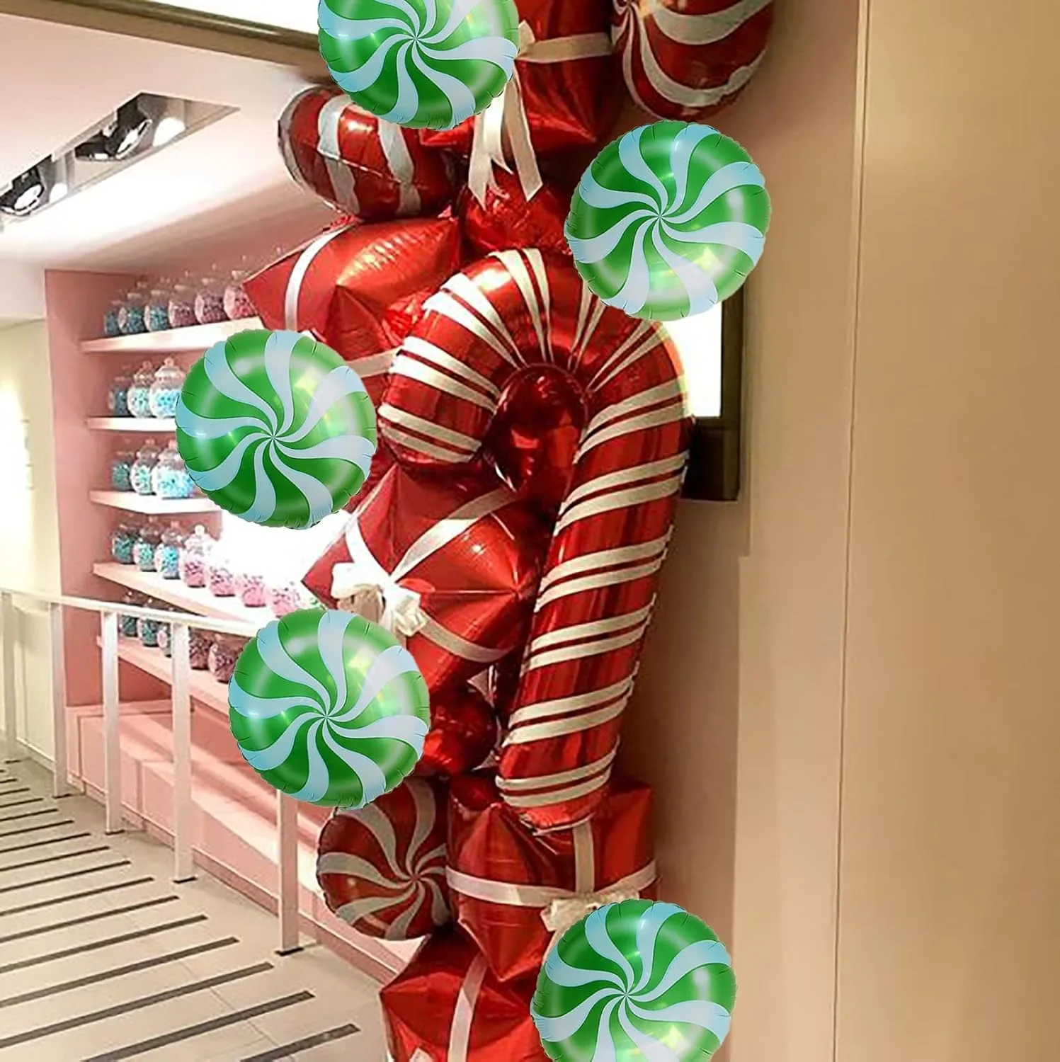 30 قطعة من بالونات قصب حلوى عيد الميلاد من رقائق معدنية لعيد الميلاد وحفلات أعياد الميلاد لوازم ديكور حفلات رأس السنة الجديدة والحلوى الحلوة لتزيين العطلة #3
