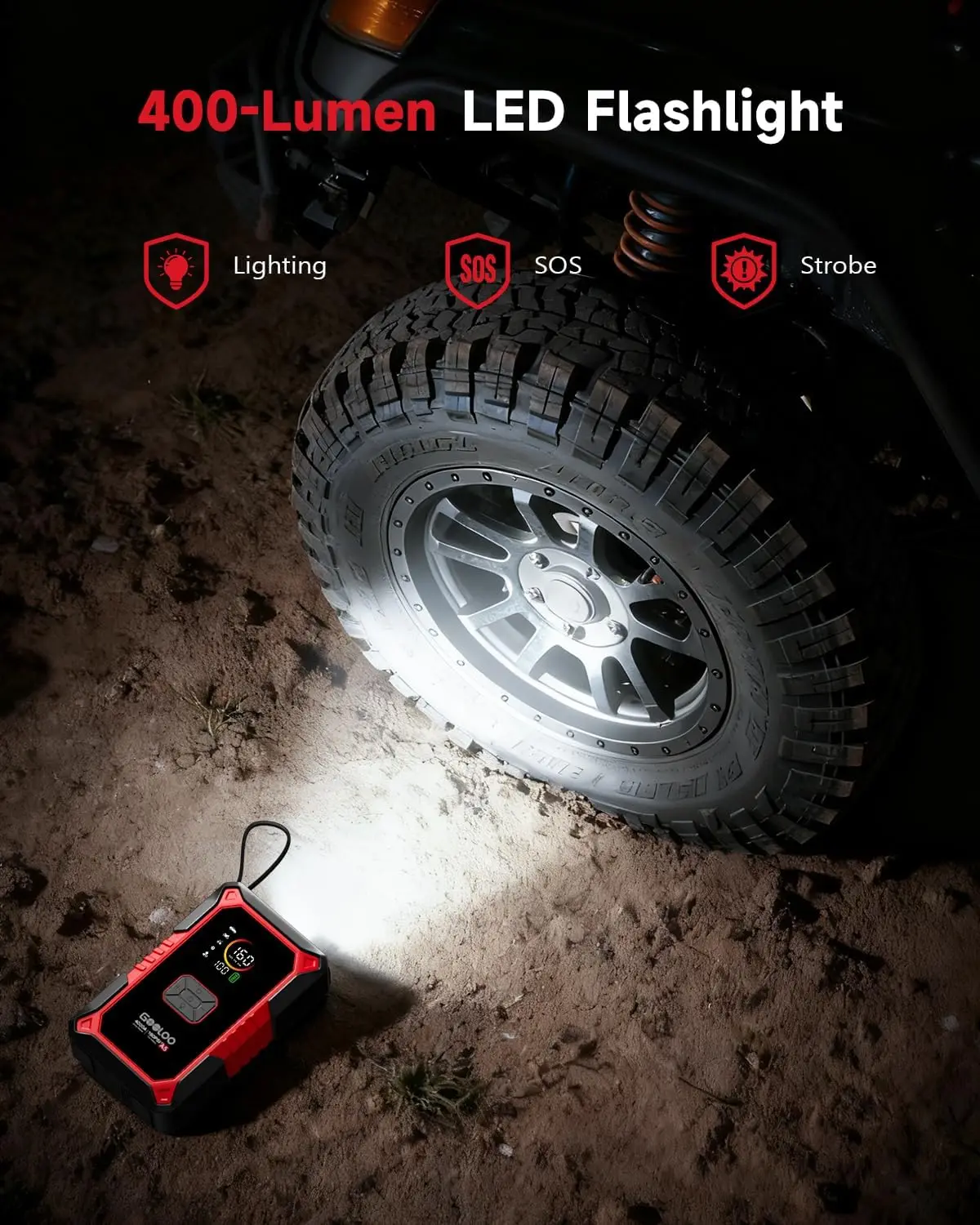 GOOLOO A5 4000A Portable Jump Starter with Air Compressor 12000mAh Car Battery Starter with LED Flashlight And USB Charging