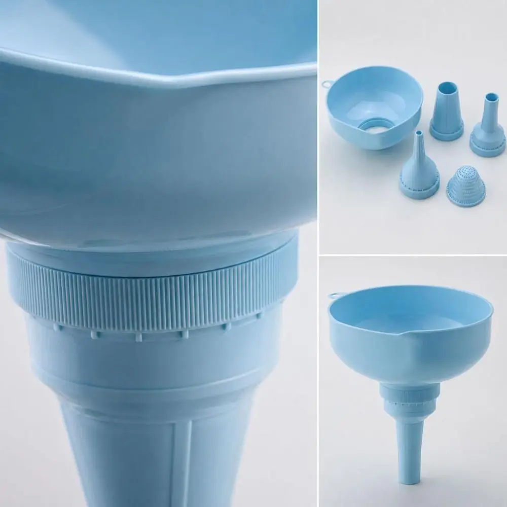 5Pcs/Set Plastic Kitchen Funnel Set Filter Strainer Detachable Adapters Liquid Funnels Wide Opening Nested Storage