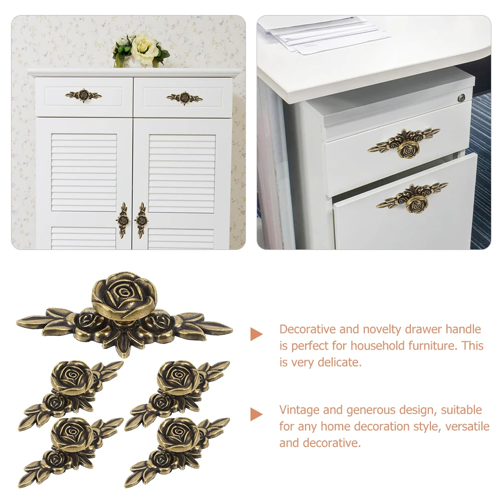 

5pcs Rose Flower Zinc Alloy Drawer Knobs Cabinet Handles Vintage Kitchen Furniture Hardware 103mm Silver