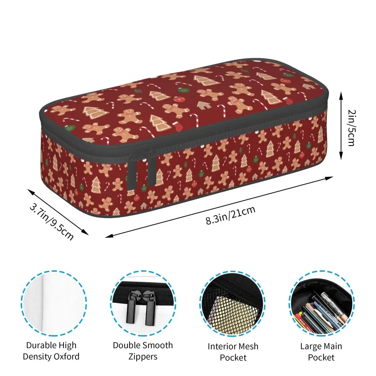 Christmas Gingerbread Cookies Pencil Case for Boys Girls School Pen Box Pencil Bag Stationery Supplies Pen Holder Bag