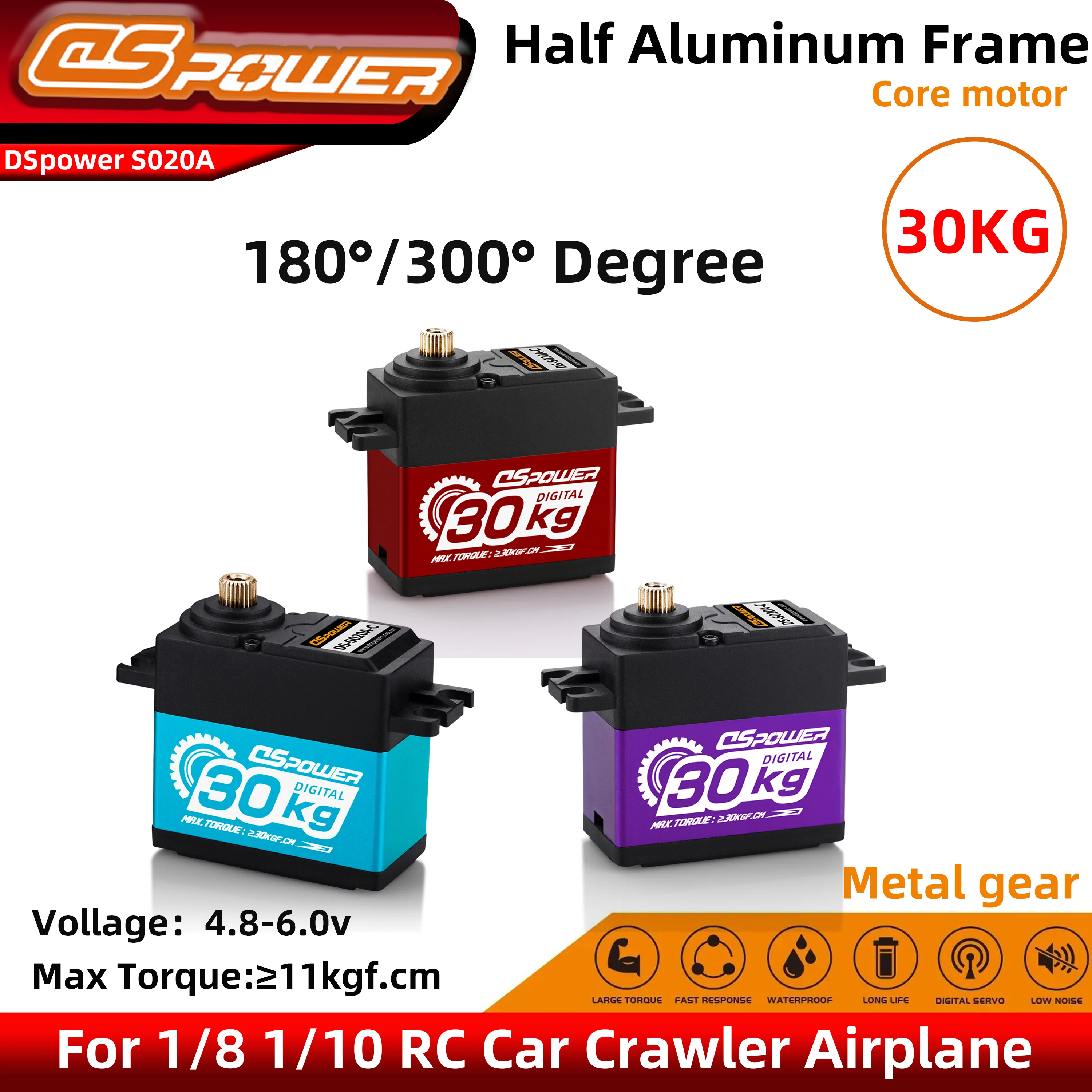 DSpower 30KG Metal Gear Digital Waterproof High Torque Servo 180 300 Degree for 1/8 RC Dift Truck Crawler Axial Remo Toy Part