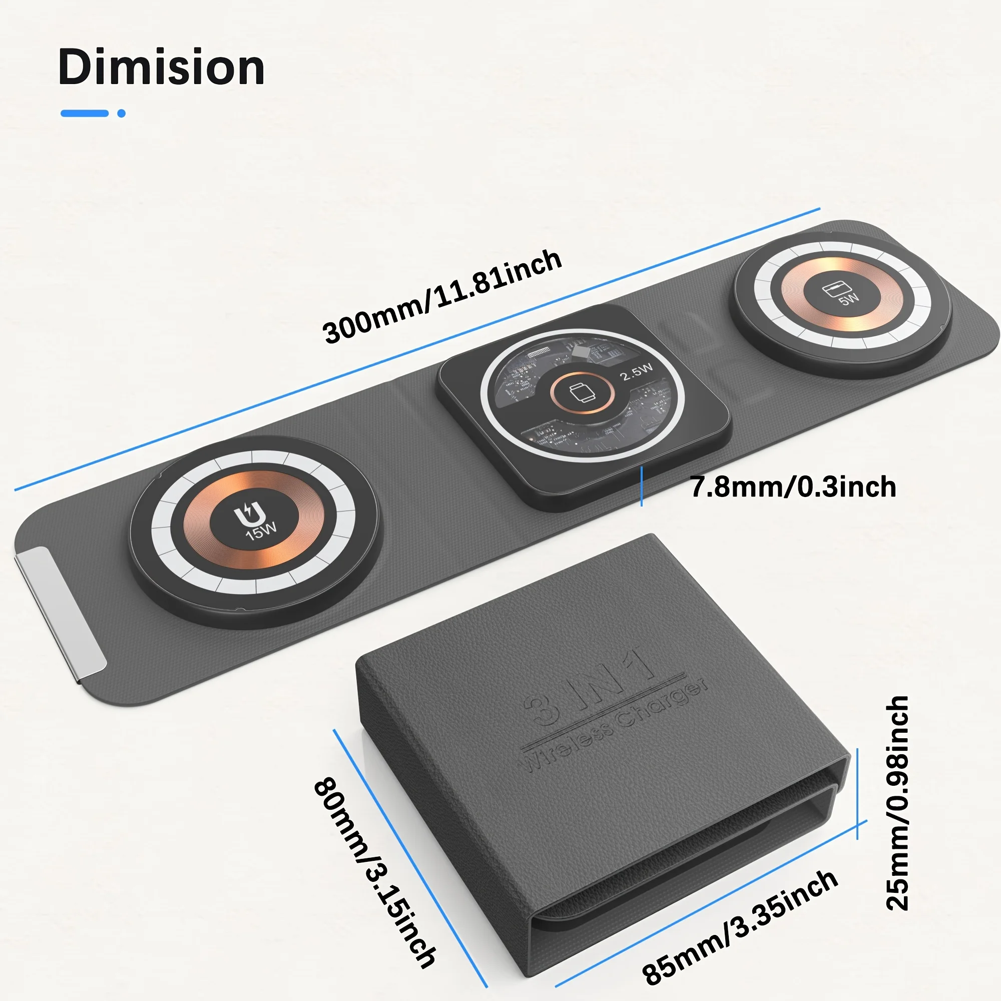 아이폰, 워치, 에어팟 동시 고속 충전을 위한 3 in 1 접이식 충전기, 마그네틱 무선 파워 독