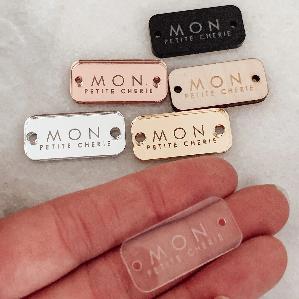 50 Pcs Personalised Button Tag for Crafters, Engraved Wood Buttons, Mirror or Acrylic Tags for Gifting, Product Labels, Handmade