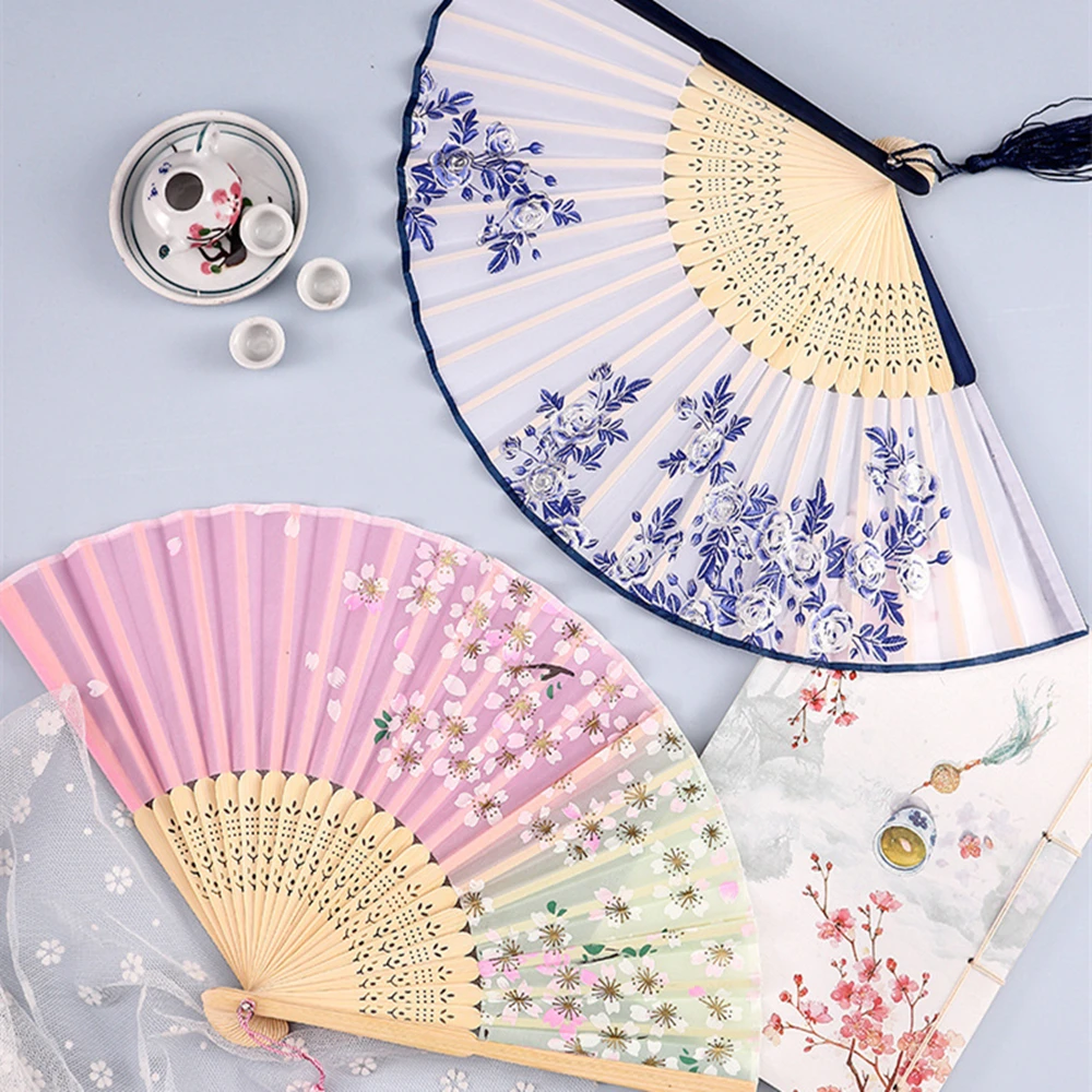 1Pcs Spanish Colorful Wood Fan Women Dance Handheld Fans Double Sided Flower Pattern Fan Party Wedding Supplies Craft Gifts