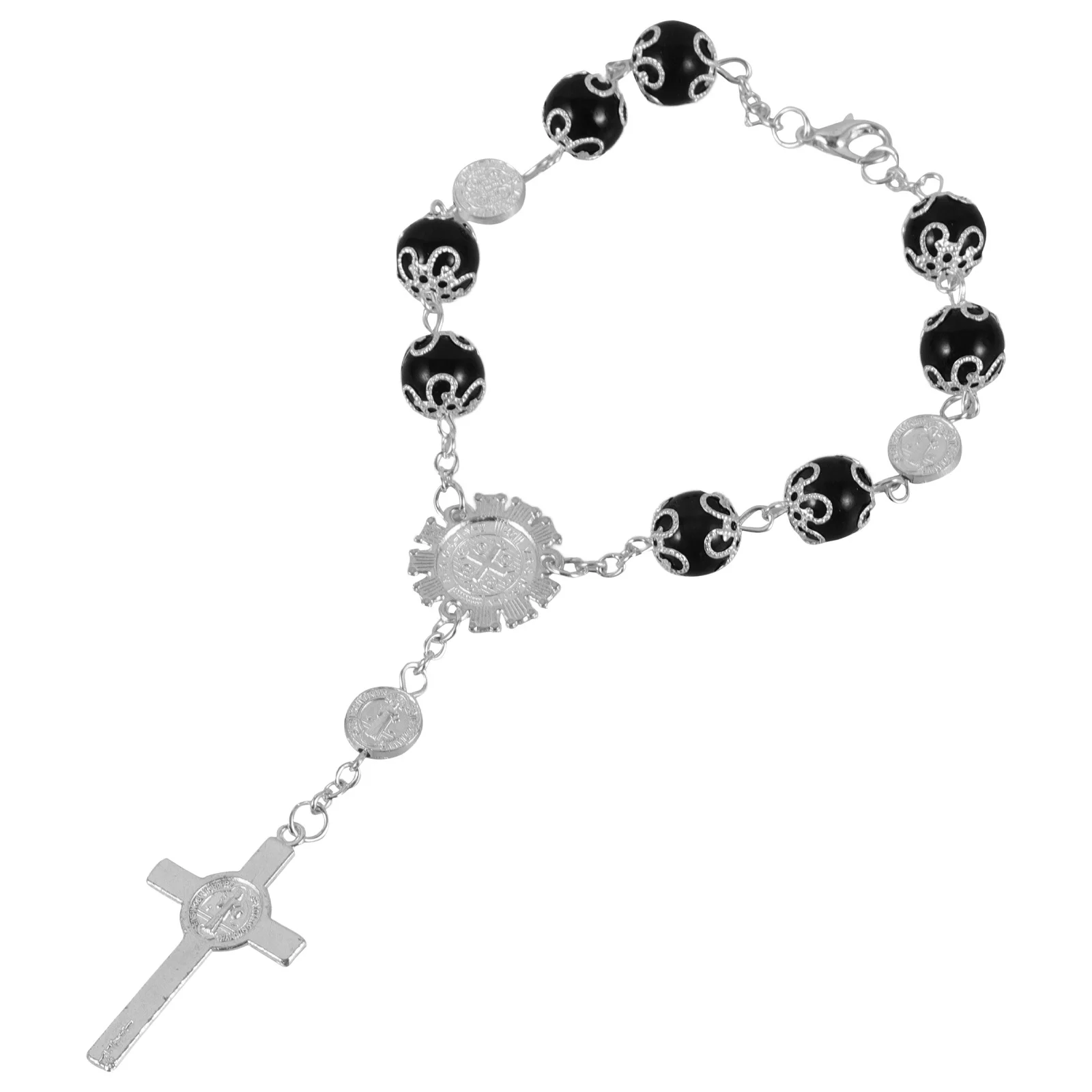 

Rosary Bracelet Alloy Hanging Accessory For Rearview Mirror Car Charm Cross Pendant Car Decorations Rear View Accessories