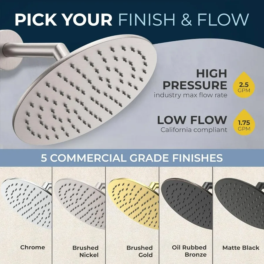 Solidny metalowy deszczownica prysznicowa 8 cali w wykończeniu szczotkowanego niklu do luksusowego wyposażenia łazienki, duży okrągły kształt z wysoką wydajnością przepływu 2