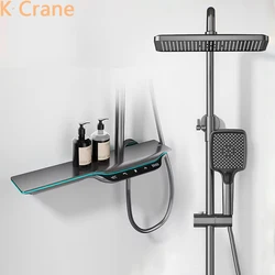 LED Digital Bath Shower Faucet Bathroom Atmosphere Hot Cold Mixer Shower System Bathtub Wall Mount SPA Rainfall Thermostatic Set