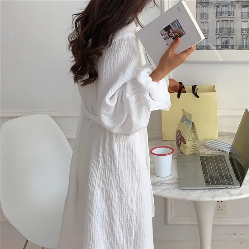 Spring Summer Korean Nightgowns For Women Long Sleeved Nightwear Female Lace Sexy Sleepwear Home Clothes Silk Cotton Night Robe