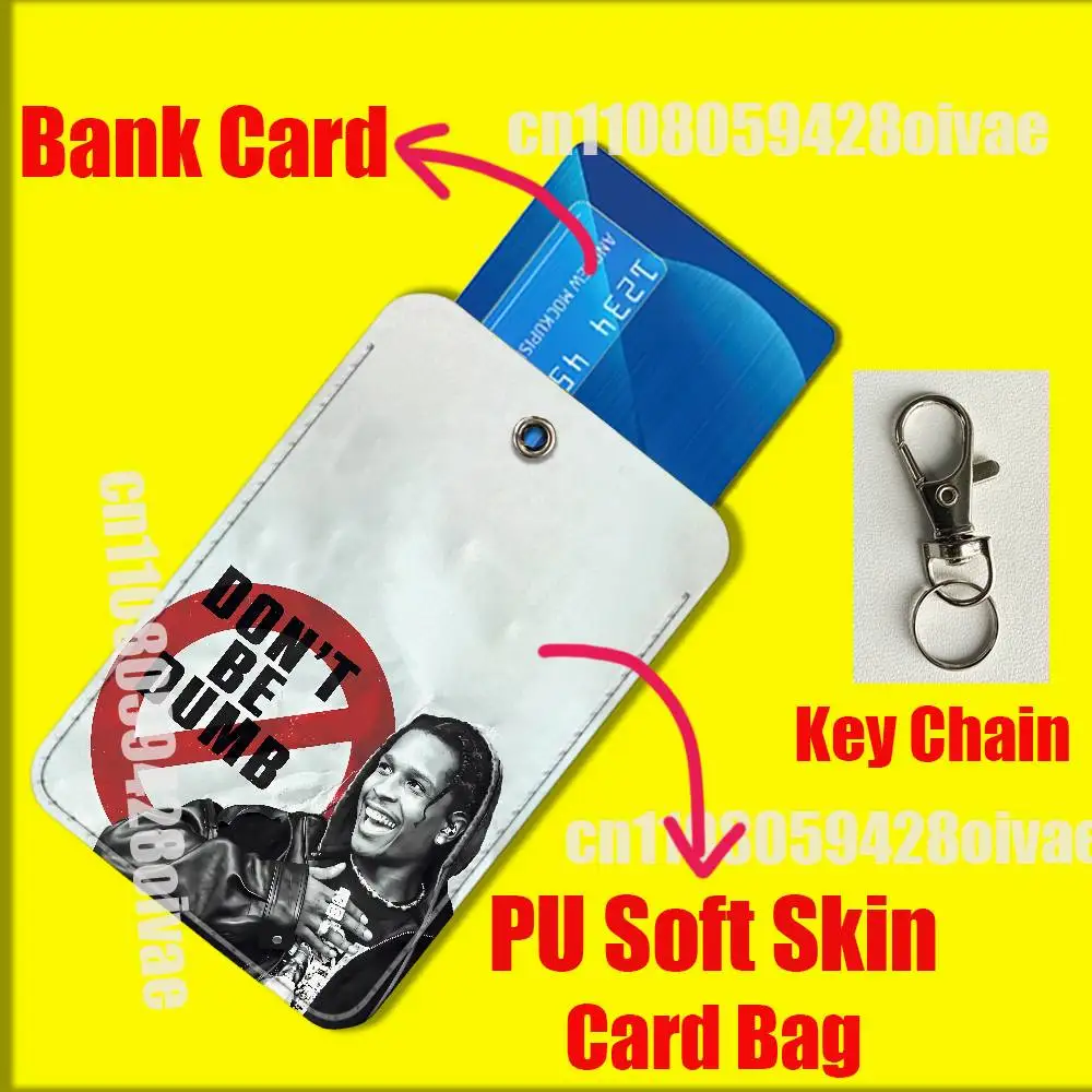 A-ASAP ロッキー ドント・ビー・ダンブ ライブ・ラブ カードホルダー カバー IDクリップ クレジットカード 銀行カード バッグ バスカード メールカード スリーブ ポケット PUレザー キーホルダー