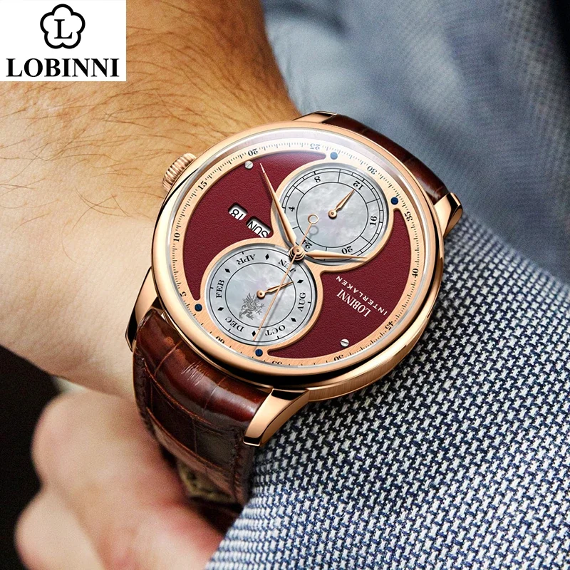 LOBINNI 42MM Automatic Mechanical Men's Watch Water-Resistant Luxury New Business Wristwatch Day-Date Display Watch L18015