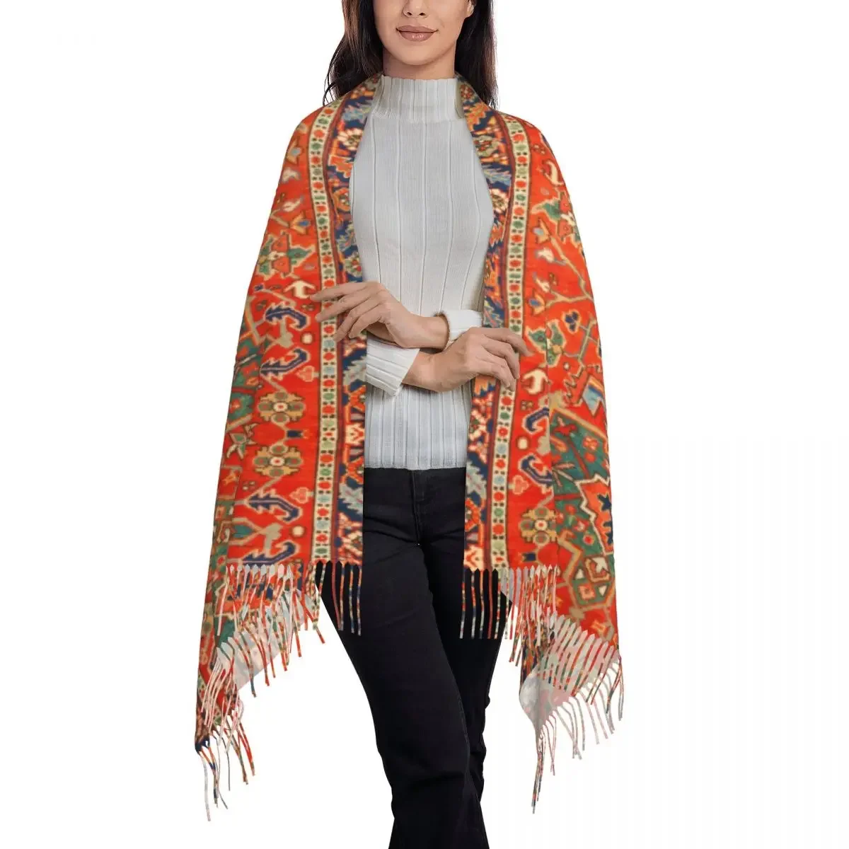 Karadaja antico tappeto persiano sciarpa Wrap donna lungo inverno caldo nappa scialle Unisex Boho etnico sciarpe turche