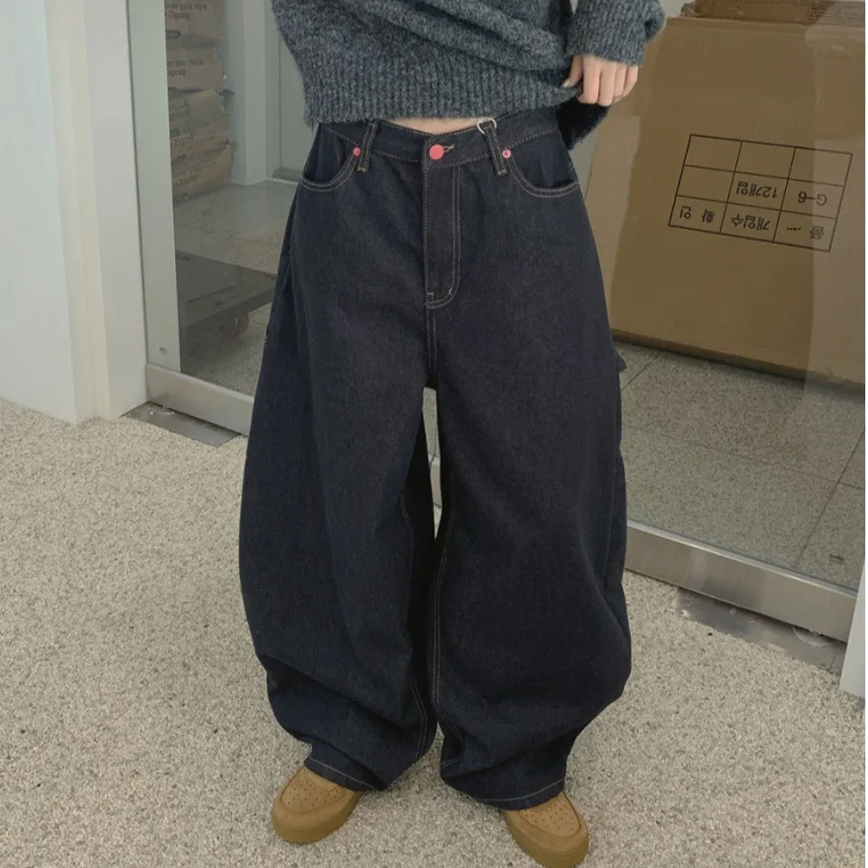 

Spring 2026 Washed Denim Casual High Waist Wide Leg Pants Women's Trendy Workwear Comfortable Cotton Non-Stretch Jeans
