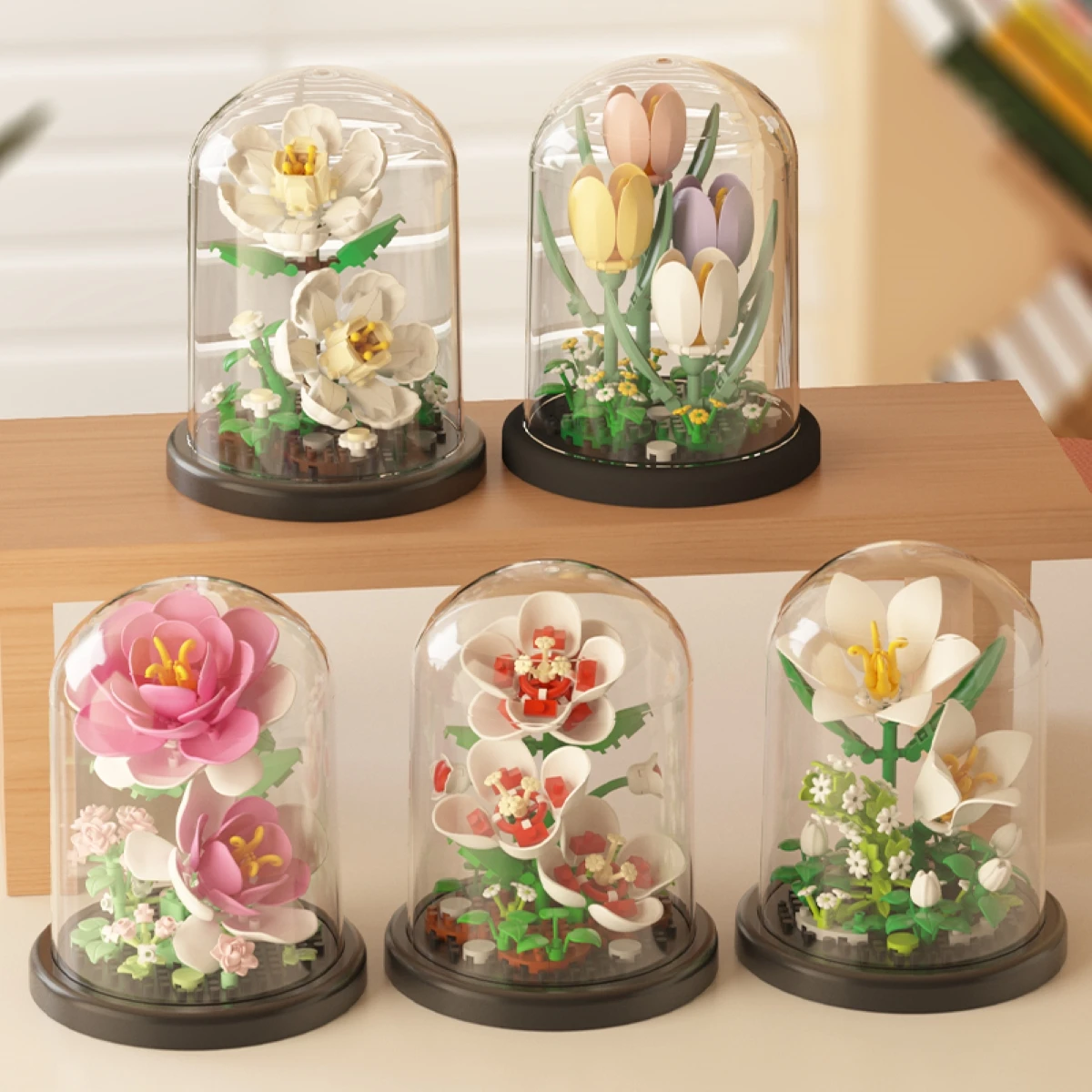 Mini Flower Building Block Ornaments, Artificial Flowers, 3D Display Pieces, Suitable as Creative Holiday Gifts for Friends, Birthday/Valentine's Day/Wedding/Christmas Gifts