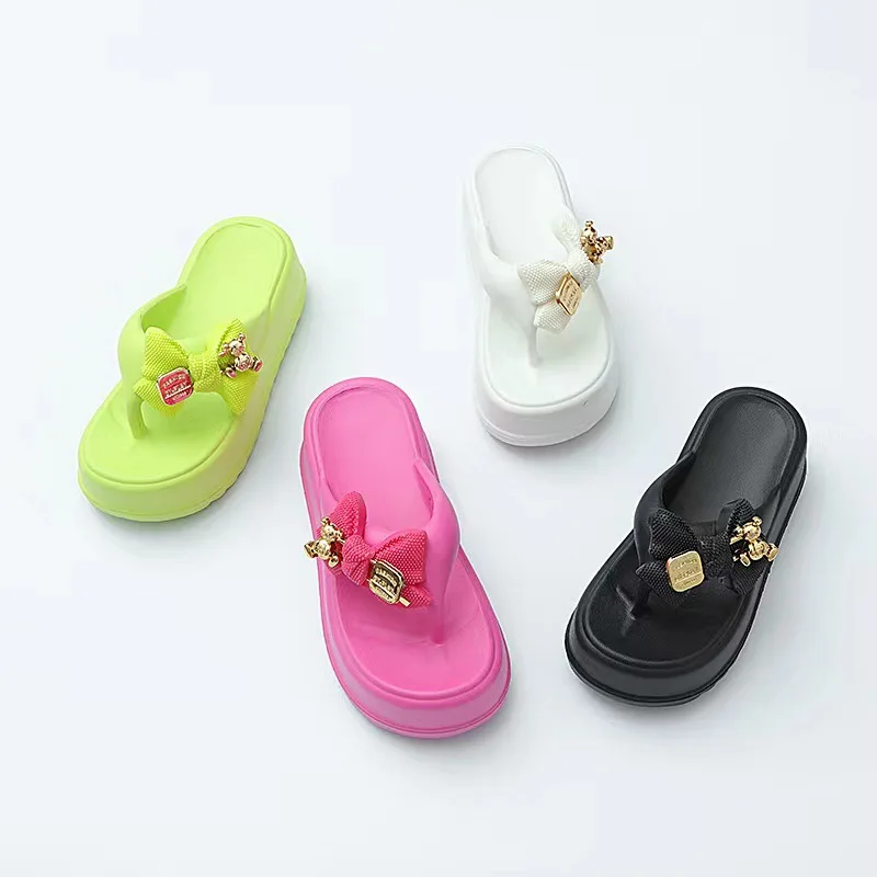 Women Flat Bow Flip Flops Women 2023 New Summer Platform Flops Female Thick Sole Mules Outdoor Fashion Casual Comfortable Slides