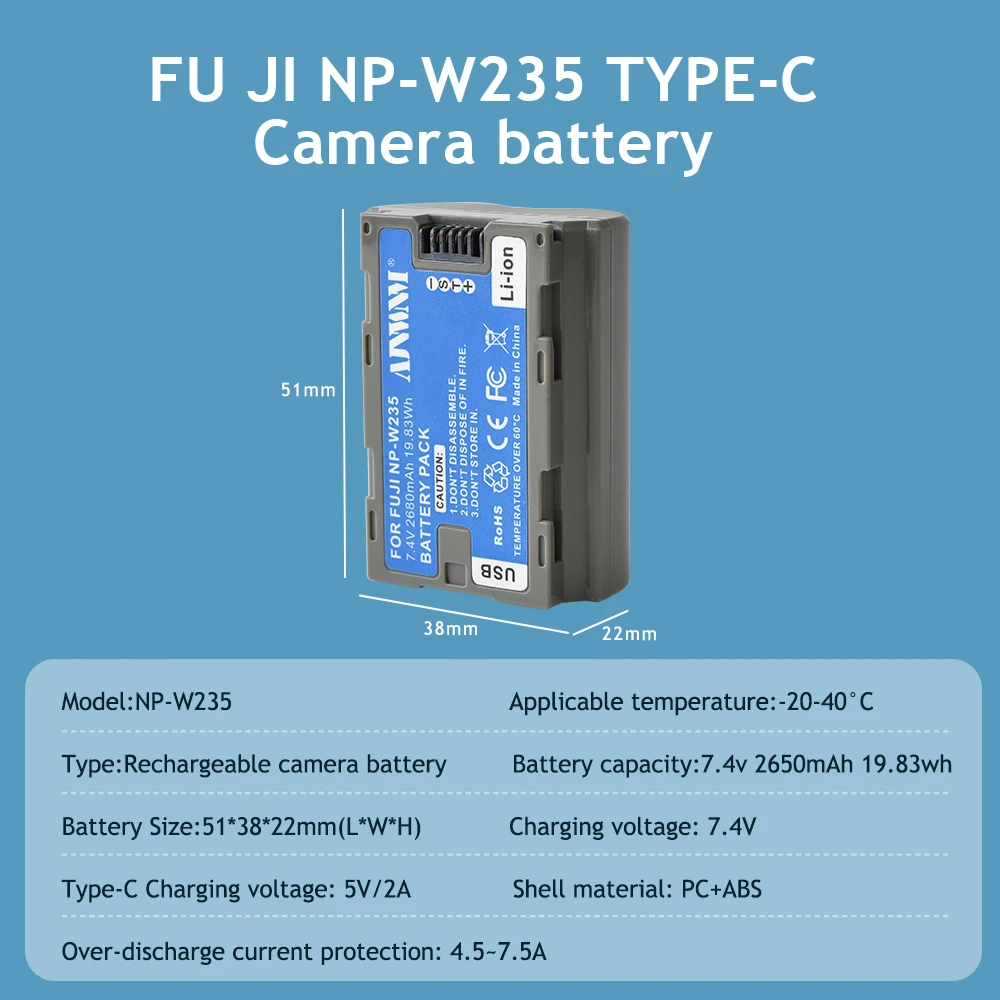 AJNWNM 2650mAh NP-W235 NPW235 بطارية الكاميرا NP W235 USB بطارية قابلة للشحن ل فوجي فيلم فوجي X-T5 XT4 X-T4 GFX100S GFX50S II