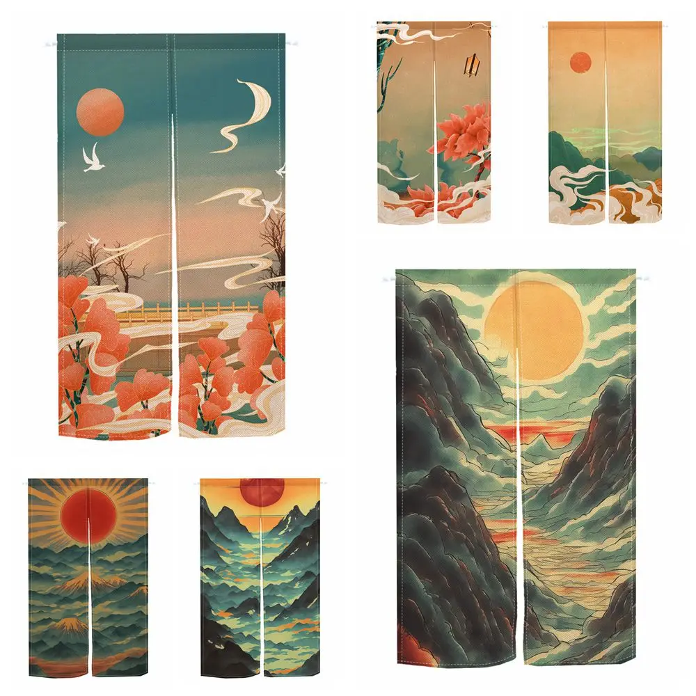 

Noren Japanese Door Curtain Oil Painting Nature Scenery Bedroom Kitchen Cafe Tea House Entrance Long Doorway Curtains Semi-Split