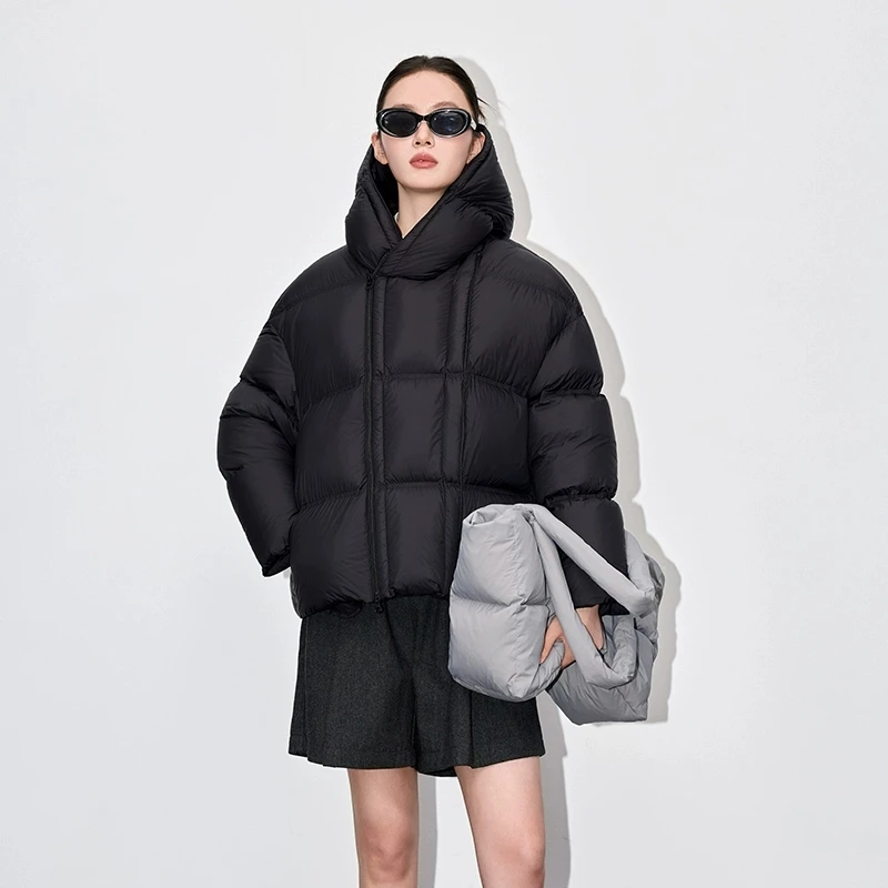 2025 hiver nouveau Simple nuage bouffée pain doudoune femmes ample court mode épaissir chaud à capuche vers le bas manteau dame décontracté hauts