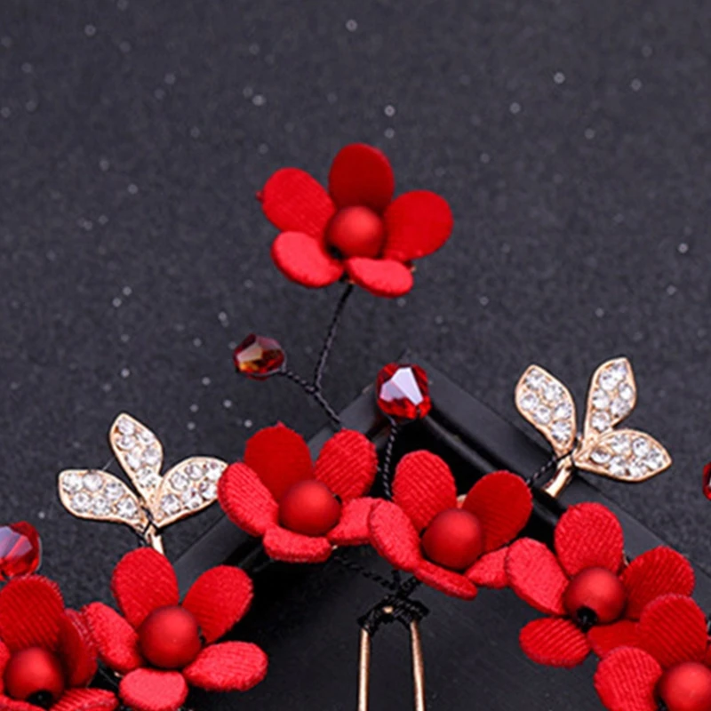 Flower Decor U-Shaped Hair Sticks Alloy Vintage for Head Hoop Chinese Earrings Hairstyle Chignon for Girls Wedding Party