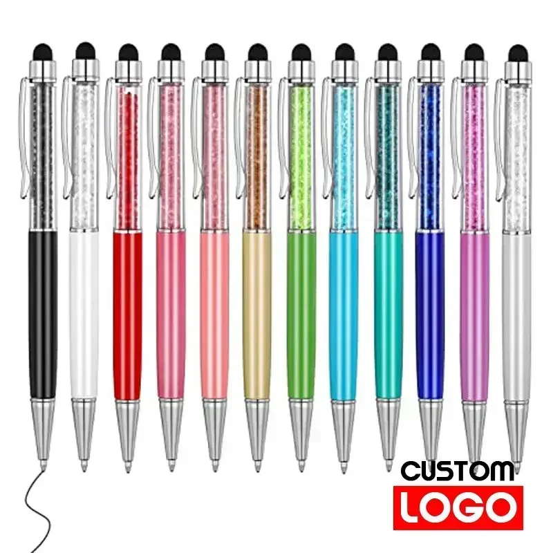 50Pens Crystal Metal Ballpoint Pen Fashion Creative Stylus Touch for Writing Stationery Office School Gift Free Custom Logo