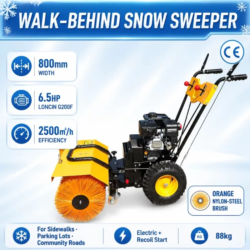 Customized Walk-Behind Self-Propelled Snow Sweeper | 800mm 6.5HP Loncin G200F | Electric + Recoil Start Dual-Wheel Snow Blower