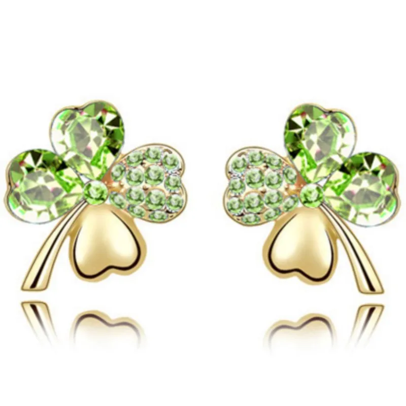 four Leaf Clover earring stud Quality popular Austrian Crystal classic fashion jewelry charm summer girl gifts birthday wedding