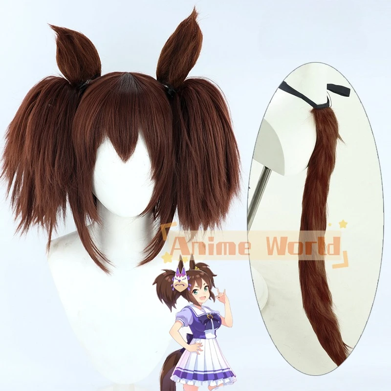 أوما موسومي بريتي ديربي إيناري وان شعر مستعار تأثيري الذيل والأذنين أنيمي لعب الأدوار زي حفلة الدعامة الشعر الاصطناعية الحرارة شعر مستعار للهالوين