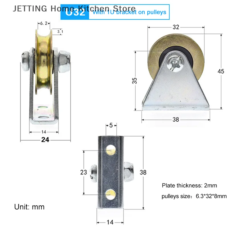 1 Set Katrol Braket 6Mm Katrol Tali Kawat Rol Tetap Roda Panduan Roda Gantung Over-line Roda U 6.4*32*8