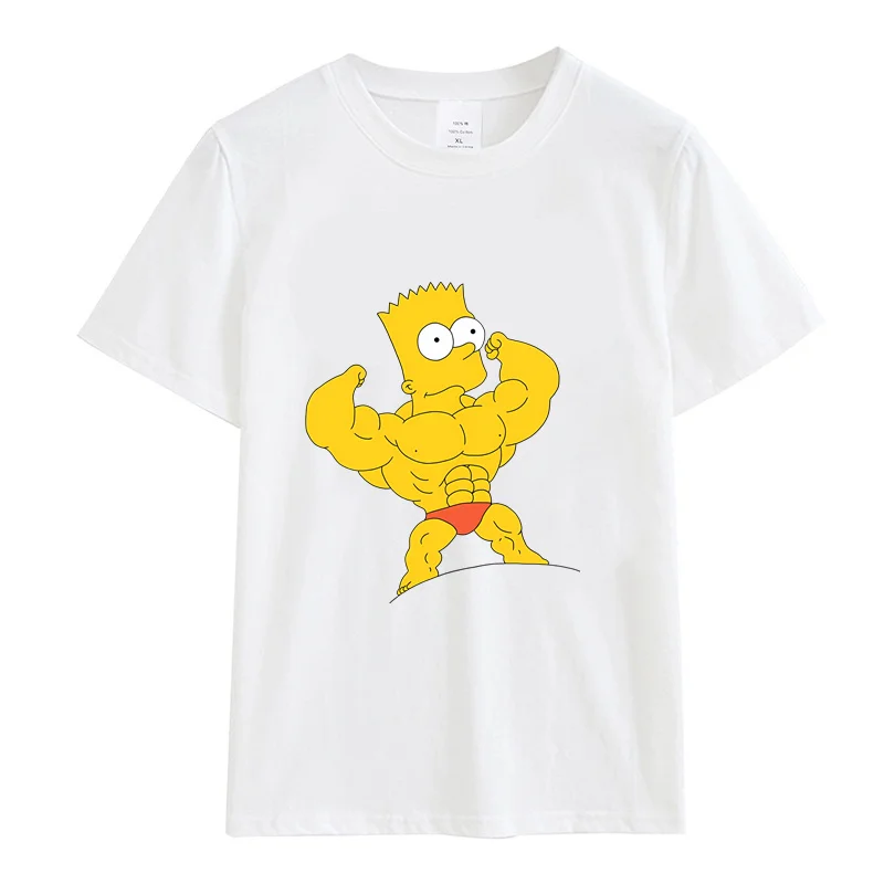 Funy Muscle Simpson Print T-shirts Cute Anime Cartoon Women T-shirt Cotton Women\'s Short Sleeve Crew Neck Casual Top for Summer