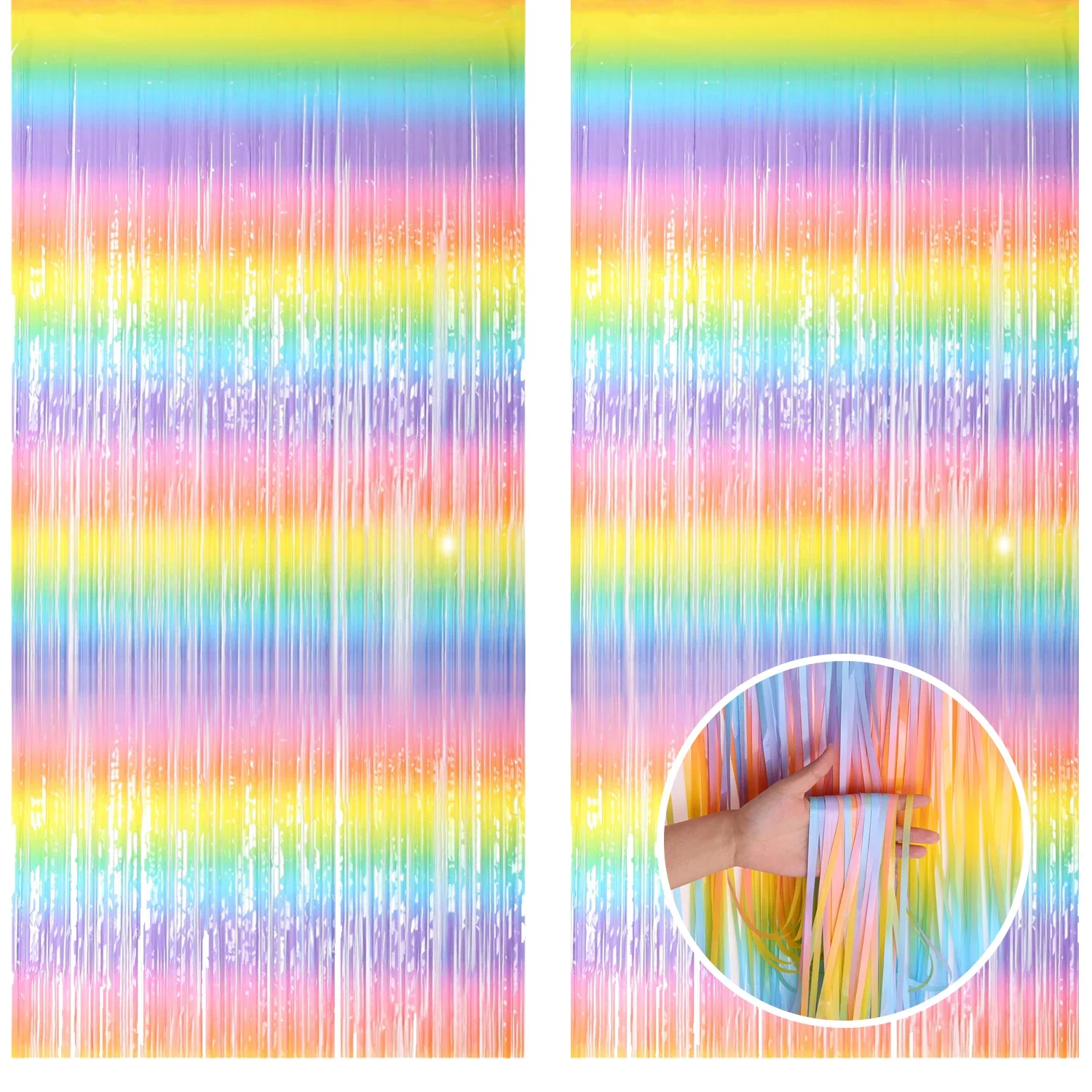 Rainbow Color Fringe Curtains Pastel Tinsel Backdrop Curtain for Wedding Birthday Bachelorette Party Background Decorations