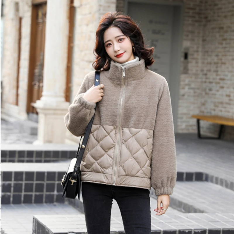 Winter Coat New Down Cotton Stitching Wool Short Cotton Coat Women's Warm Diamond Baseball Cotton Coat Women Winter Jackets