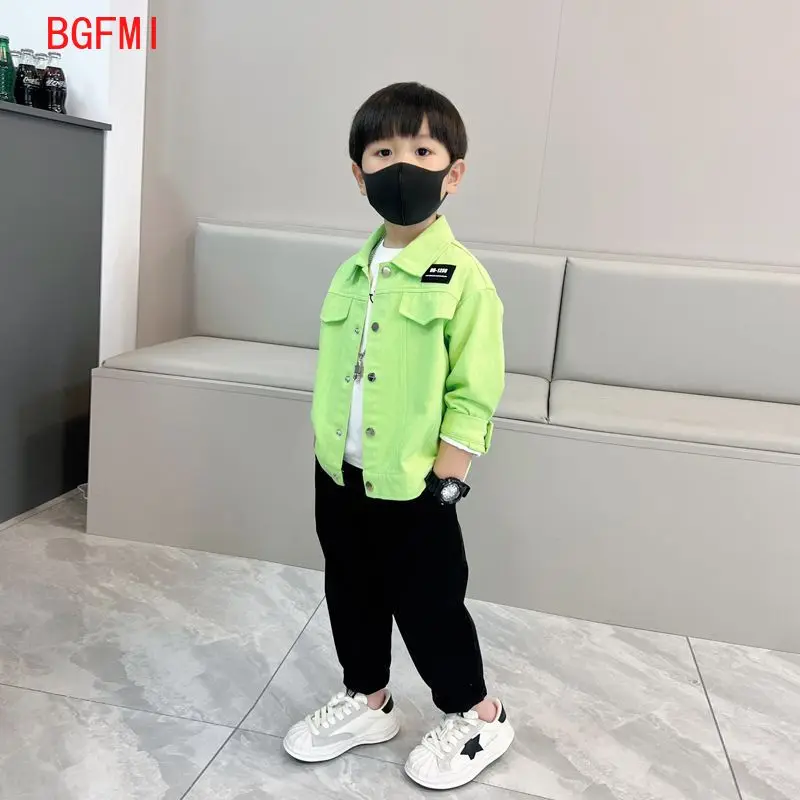 Baby Boys Fruit Green Coat Spring and Autumn 2024 New Boys Handsome Casual Jacket Boy Denim Coat Teens Children Clothes 2-11Yrs