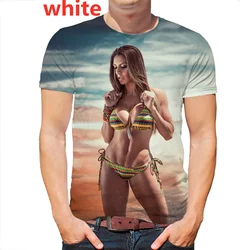 Best-selling Summer Beach Bikini Model 3D Printed T-shirt Fun Creative Passion Men's and Women's Casual Loose Crewneck T-shirt